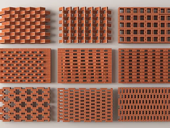 Modern Hollow Red Brick Wall Courtyard Landscape Wall Hollow Brick Partition Red Brick 3d model