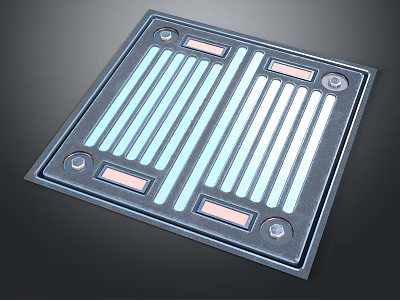 Modern Furniture Panel With Blue Strip Lights Pink Rectangular Accents And Metal Frame 3d model