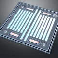 Modern Furniture Panel With Blue Strip Lights Pink Rectangular Accents And Metal Frame