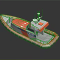 Orange and Gray Rescue Boat with Antenna Open Deck and Fenders for Water Transport