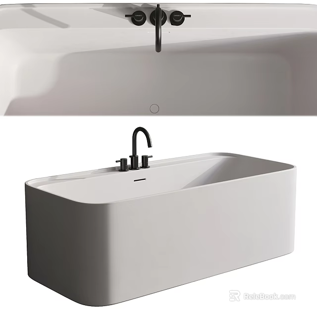 Contemporary White Freestanding Bathtub With Sleek Design And Black Faucet In Bathroom 3d model 