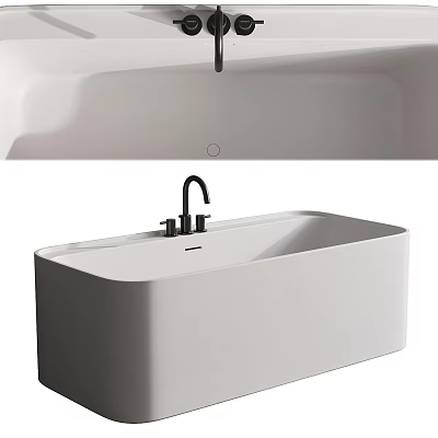 Contemporary White Freestanding Bathtub With Sleek Design And Black Faucet In Bathroom 3d model