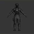 Tactical Operator Wearing Black Uniform With Helmet And Body Armor Equipment