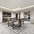 Elegant Modern Dining Living Room Interior With Crystal Chandelier Wooden Table Upholstered Chairs And Cabinets