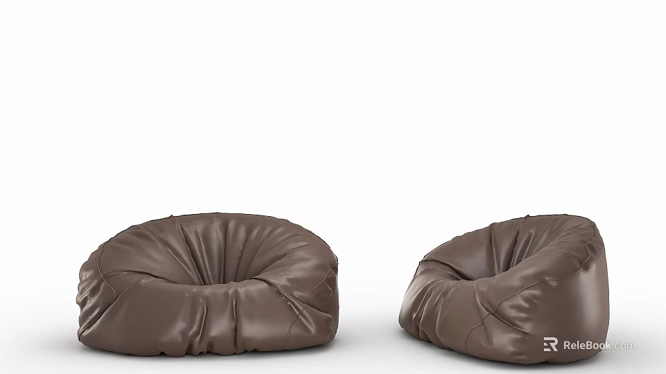 Two Brown Leather Bean Bag Chairs Plush Comfortable Seating For Living Room 3d model 