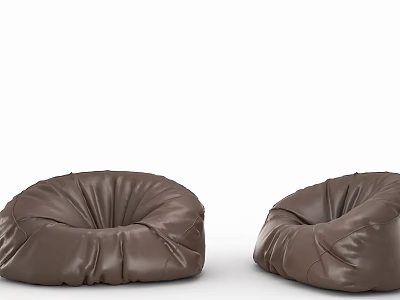 Two Brown Leather Bean Bag Chairs Plush Comfortable Seating For Living Room 3d model