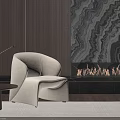 Accent Chair Next To Modern Fireplace With Flames Wooden Wall Side Table And Floor Lamp