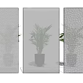 Textured Frosted Glass Partition With Plant View And Different Patterns 3d model