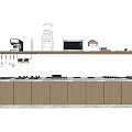 Modern Kitchen Interior With Wooden Cabinets Countertop Microwave And Cooking Utensils
