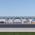 Modern Large Entrance Gate With Steel Canopy Roof Open Plaza And Green Lawn Area