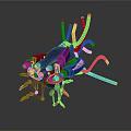 Futuristic Sci Fi Game Movie Character With Blue Body Red Tentacles And Pink Spheres