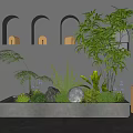 Stylish Indoor Plant Combination With Concrete Planter Ferns Arched Niches And Spherical Lights