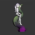 Purple Haired Female Character Sitting On Green And Pink Serpentine Creature Holding Its Head