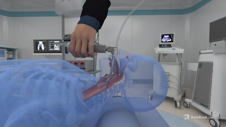 Operating Room Surgical Procedure With Instrument Anatomical Model And Medical Monitor 3d model 
