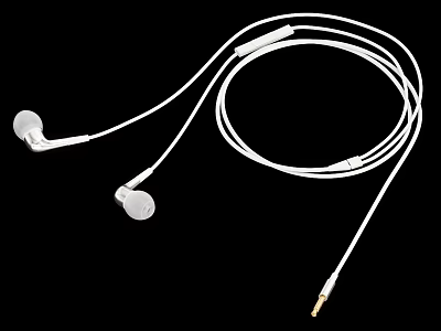 White Wired Earbuds with Ear Tips Cable and 3.5mm Plug for Audio 3d model