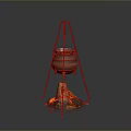 Traditional Copper Cooking Pot on Tripod Stand with Flaming Base for Household Cooking