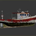 Red and White Working Boat with Deck Lifebuoy and Essential Equipment