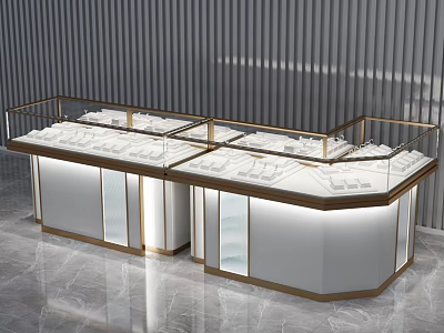 Modern Jewelry Display Showcase With Glass Top And Metal Frame Lighting 3d model