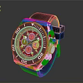 Black Sports Watch With Black Strap Multiple Sub Dials And Markings 3d model