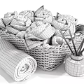 Decorative Green Towels Shaped As Roses In Wicker Basket With Aromatherapy Accessories