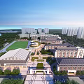 Modern School Campus Buildings With Greenery Sports Field And Plaza Layout