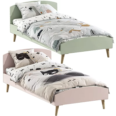 Modern Kids Beds With Animal Print Bedding And Pastel Green Pink Frames 3d model