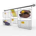Hanging Storage Rack with Metal Mesh Baskets for Shoes and Yellow Labels