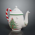 Festive Christmas Teapot With Christmas Tree Design Candy Cane Handle Snowflakes And Holly