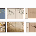 Decorative Screens Featuring Traditional Floral Bird Tree Branch Beige And Blue Patterns