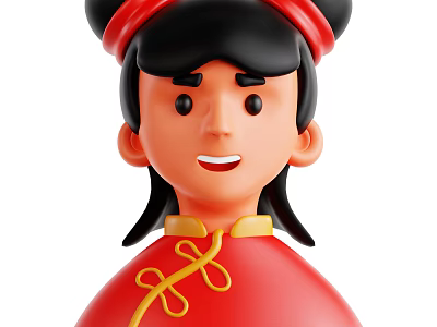 Woman In Traditional Chinese Red Dress With Yellow Button Details And Hair Accessories 3d model