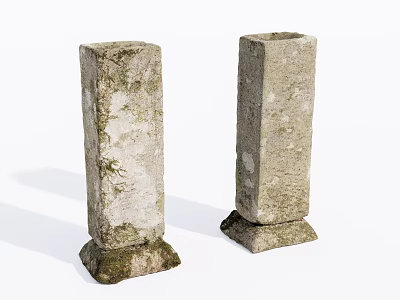 Stone Wood Decorative Pillars With Mossy Surface And Sturdy Base 3d model