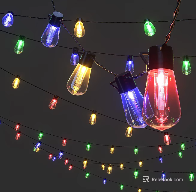 Colorful Decorative String Lights With Multicolored Bulbs Hanging For Festive Decoration 3d model 