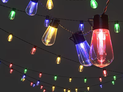 Colorful Decorative String Lights With Multicolored Bulbs Hanging For Festive Decoration 3d model