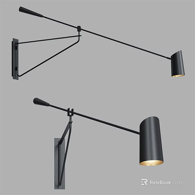 Modern Minimalist Black Metal Wall Lamp With Adjustable Arm And Warm Lighting Glow 3d model 