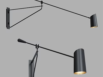 Modern Minimalist Black Metal Wall Lamp With Adjustable Arm And Warm Lighting Glow 3d model