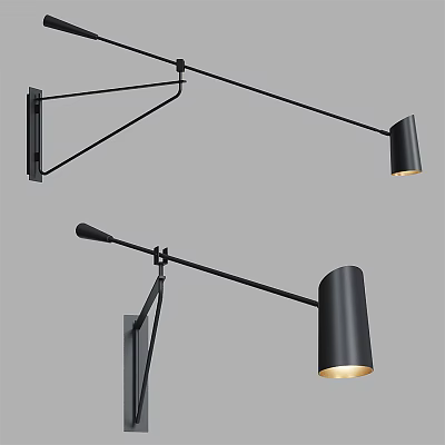 Modern Minimalist Black Metal Wall Lamp With Adjustable Arm And Warm Lighting Glow 3d model