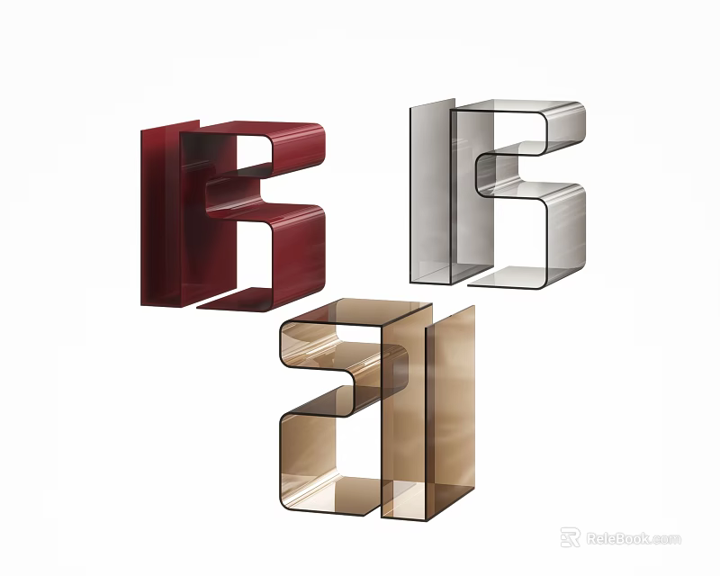 Modern Geometric Side Tables in Red Clear and Brown Acrylic for Contemporary Living Room Decor 3d model 