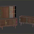 Rustic Wooden Console Cabinet And Side Cabinet With Open Shelves And Glass Doors