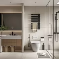 Modern Bathroom Interior Design With Shower Area Toilet Sink And Washing Machine