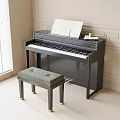 Stylish Piano Room With Black Piano And Upholstered Bench