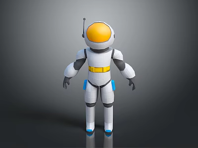 Robot Sculpture with Orange Helmet White Body Yellow Belt and Blue Details Modern 3D Carving 3d model