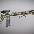 Tactical Military Rifle With Camouflage Design Mounted Scope Detachable Magazine And Ergonomic Stock