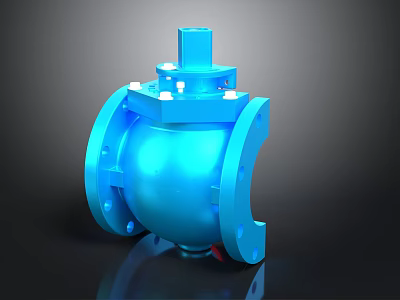 Blue Industrial Valve With Flange Connection And Machinery Equipment Design 3d model