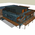 Modern Architectural Design With Wooden Structures Glass Walls Open Terrace And Staircase