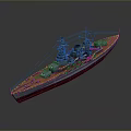 Vintage Battleship 3D Model With Gray Hull Red Bottom And Multiple Turrets 3d model