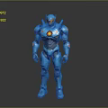 Blue Mech Warrior Robot With Orange Accents And Mechanical Armor Design