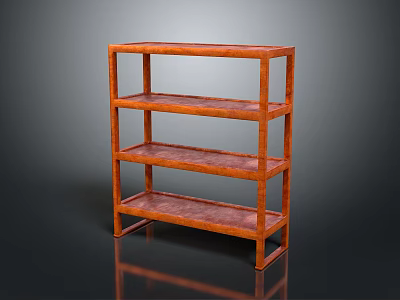 Wooden Four Tier Open Shelf Unit For Home Storage And 3d model