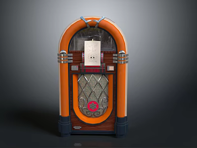 Vintage Orange Wooden Jukebox With Arched Frame Metal Accents And Control Panel 3d model