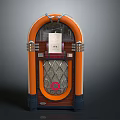 Vintage Orange Wooden Jukebox With Arched Frame Metal Accents And Control Panel