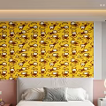 Kids Room Design With Yellow Wallpaper Monkey Patterns Pink Headboard Bed Gray Pillow Small Bicycle